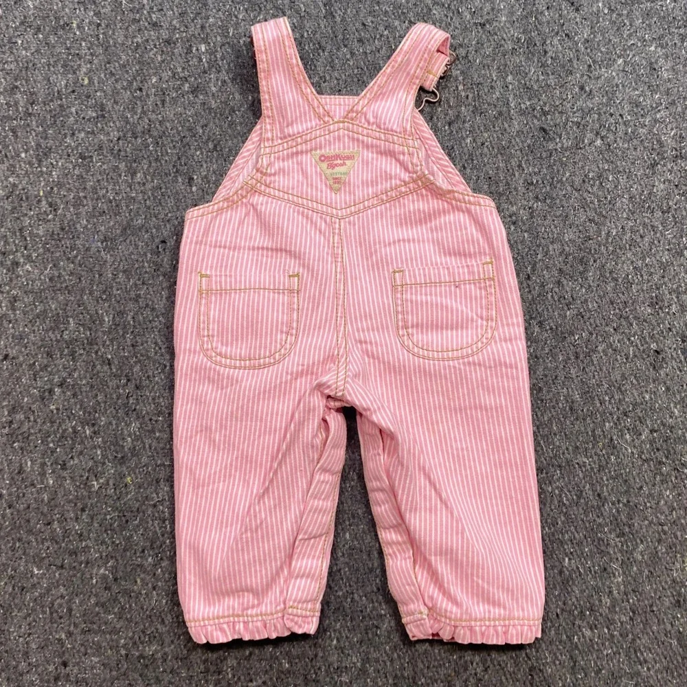 OshKosh B gosh Overalls Sz 6M Baby Girls Pink Stripe Butterfly Ruffle Bib Pants